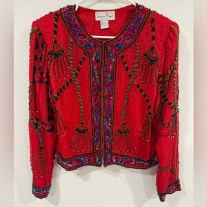 Laurence Kazar Vintage Silk Beaded Cropped Jacket Large EUC